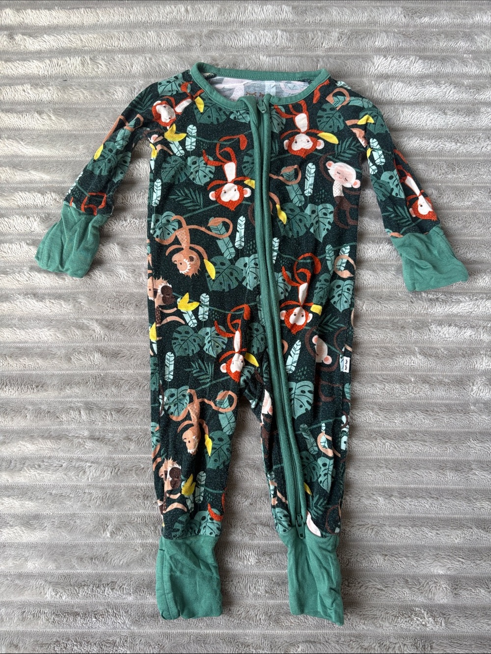 Little Sleepies Dark Green Jungle Monkey One-Piece Footie